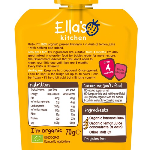 Ella's Kitchen Bananas Bananas First Tastes Baby Food Pouch 4+ Months