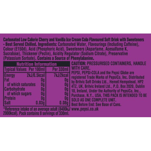 Pepsi Cherry Vanilla 8 x 330ml