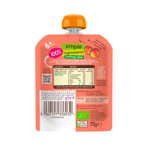 Ella's Kitchen Organic Peaches First Tastes Baby Food Pouch 4+ Months