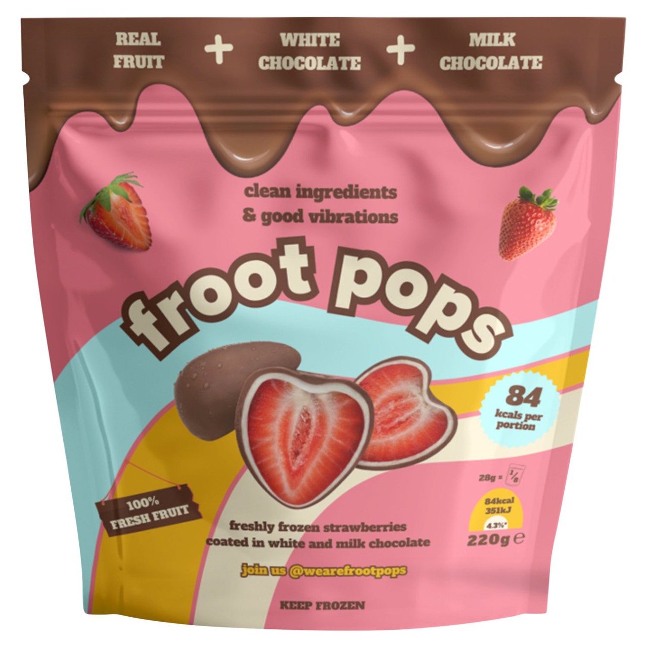 Froot Pops Frozen Strawberries Coated In White & Milk Chocolate 220g