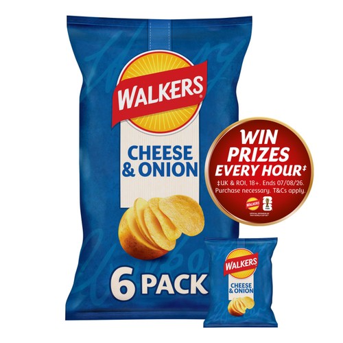 Walkers Cheese & Onion Multipack Crisps 6 Pack x 25g