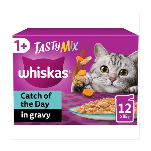 Whiskas 1+ Catch of the Day Mix Adult Wet Cat Food Pouches in Gravy 