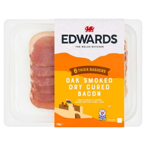 Edwards 6 Thick Rashers Oak Smoked Dry Cured Bacon   240g