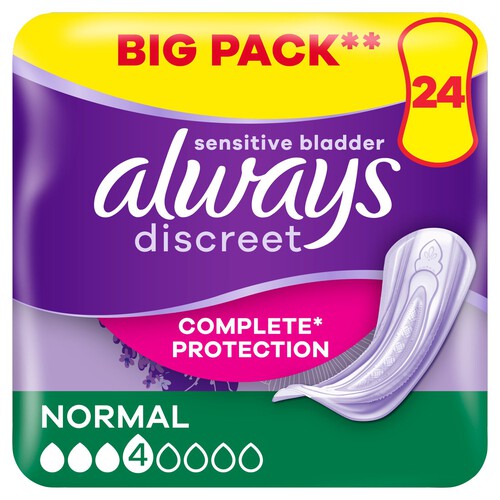 Always Discreet Incontinence Pads Normal For Sensitive Bladder 24 pack