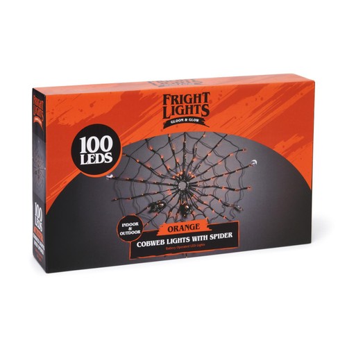 Morrisons Halloween 100 LED Orange Cobweb Lights With Spider