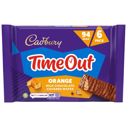 Cadbury Timeout Wafer Orange Chocolate Biscuit Bars 6 Pack