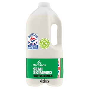 Morrisons For Farmers British Semi Skimmed Milk 4 Pint