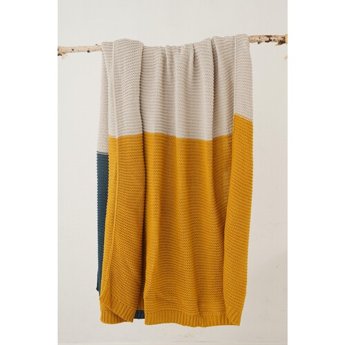 Nutmeg Home Ochre 3 Tone Knit Throw 