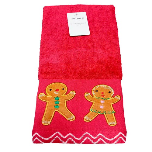 Nutmeg Home Gingerbread Embroidered Guest Towel