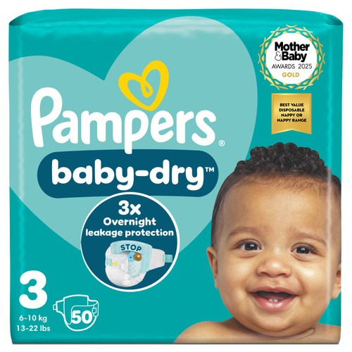 Pampers Baby-Dry Size 3, 50 Nappies, 6kg-10kg, Essential Pack