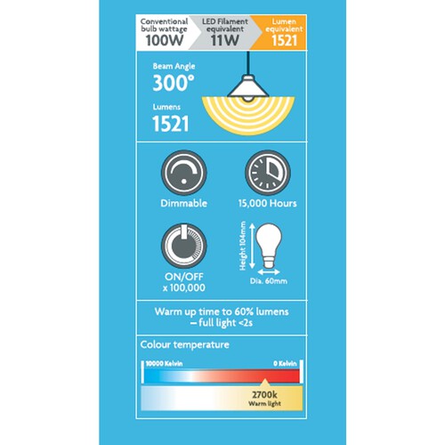 Morrisons LED Filament Gls 1521 Lumens Bc 11W Dimmable Light Bulb