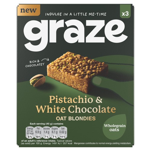 Graze Pistachio & White Chocolate Oat Blondies  3 x 45g