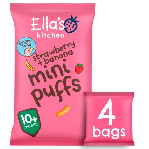 Ella's Kitchen Strawberry + Banana Puffs Multipack Baby Snack 10+ Months