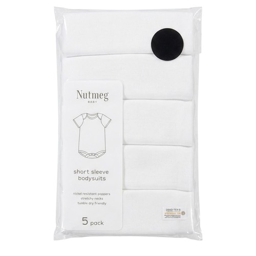Nutmeg 18-24 Months Baby Bodysuits Short Sleeve 5 Pack