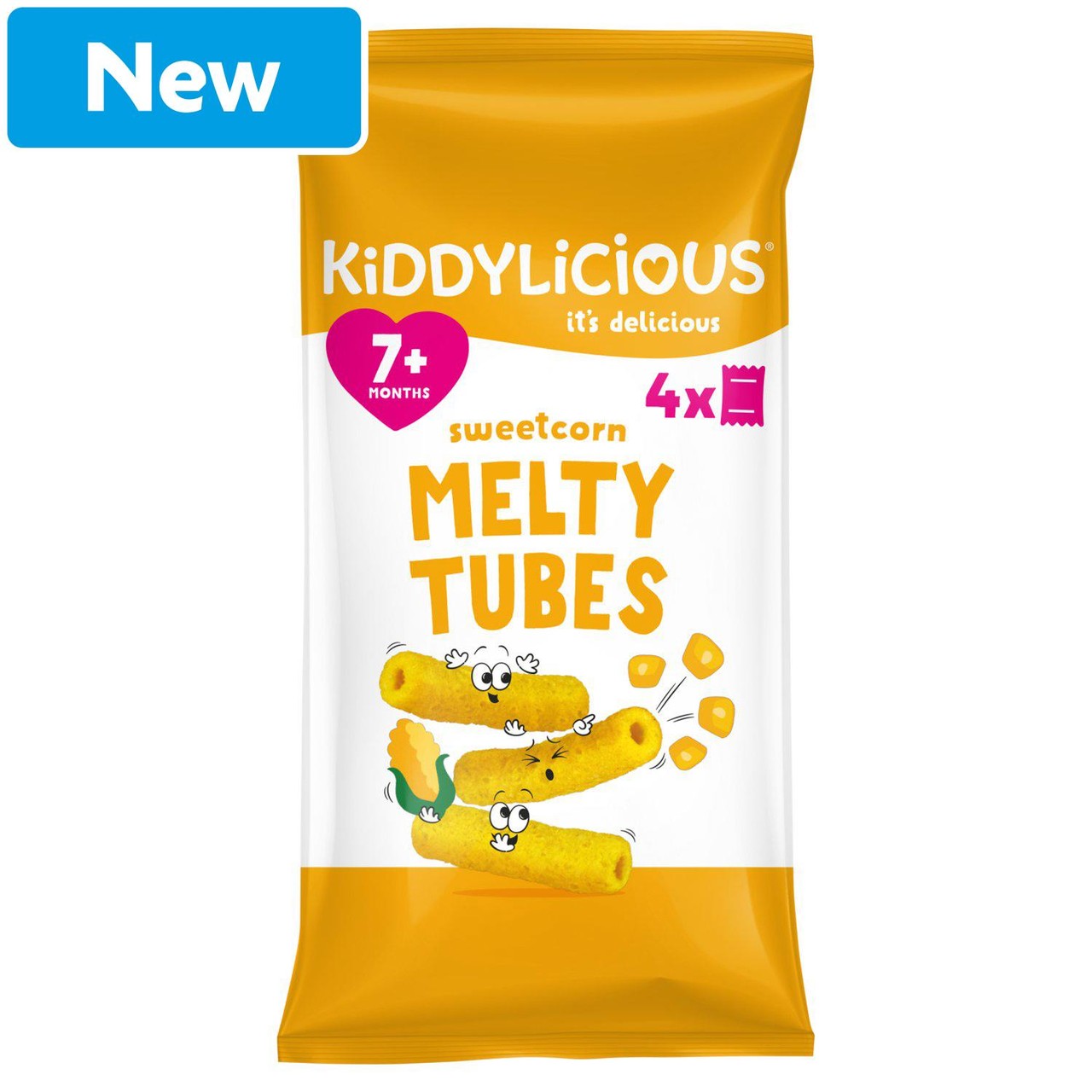 Kiddylicious Sweetcorn Melty Tubes 7m+ 4 x 10g