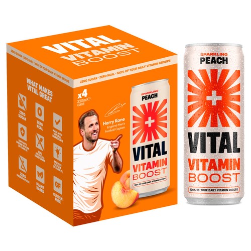 Vital Vitamin Water Sparkling Peach 4 x 330ml
