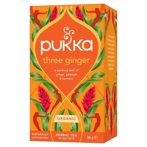 Pukka Three Ginger, Organic Herbal Tea with Galangal & Turmeric, 20 Sachets