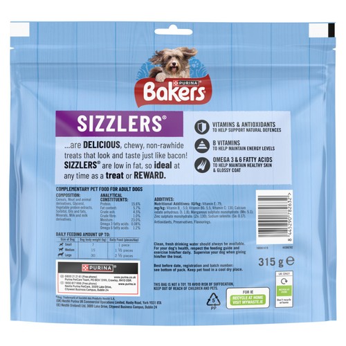 BAKERS Sizzlers Bacon and Cheese Dog Treats 315g