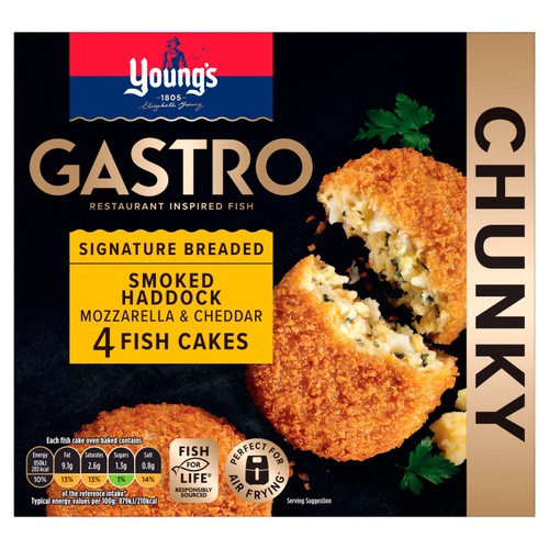 Youngs gastro signature smoked haddock mozzarella 4 fish cakes
