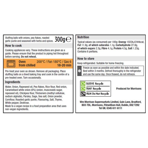 Morrisons Plant Revolution Sage And Onion Stuffing Balls 300g