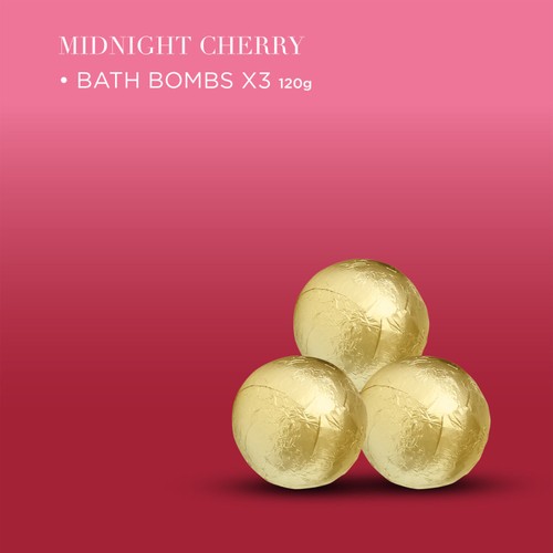 Baylis & Harding Midnight Cherry Luxury Bath Bombs Heart Trio Gift Set