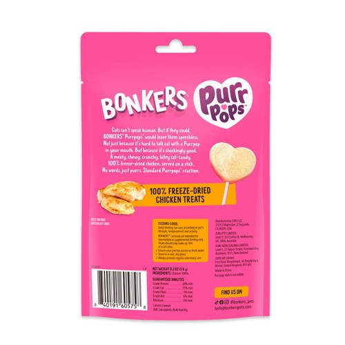 Bonkers PurrPops Chicky Licks Freeze Dried Cat Treats   4 Pack