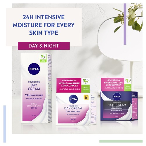  NIVEA Nourishing Day Cream Moisturiser Dry and Sensitive Skin SPF30