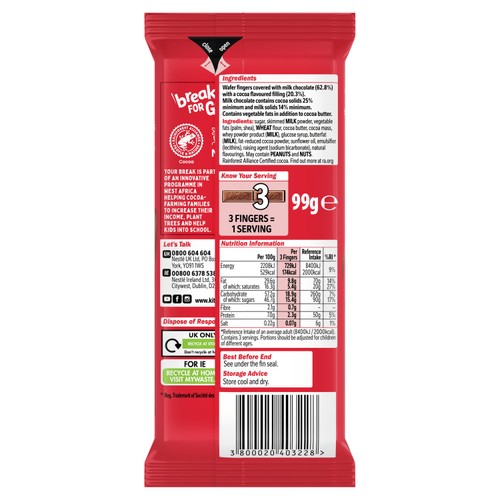 Kit Kat Milk Chocolate Sharing Chocolate Bar  99g