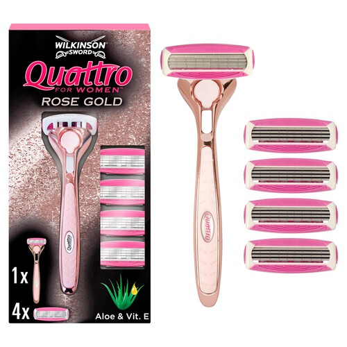 Wilkinson Sword Quattro For Women Rose Gold 1 Razor + 4 Blades