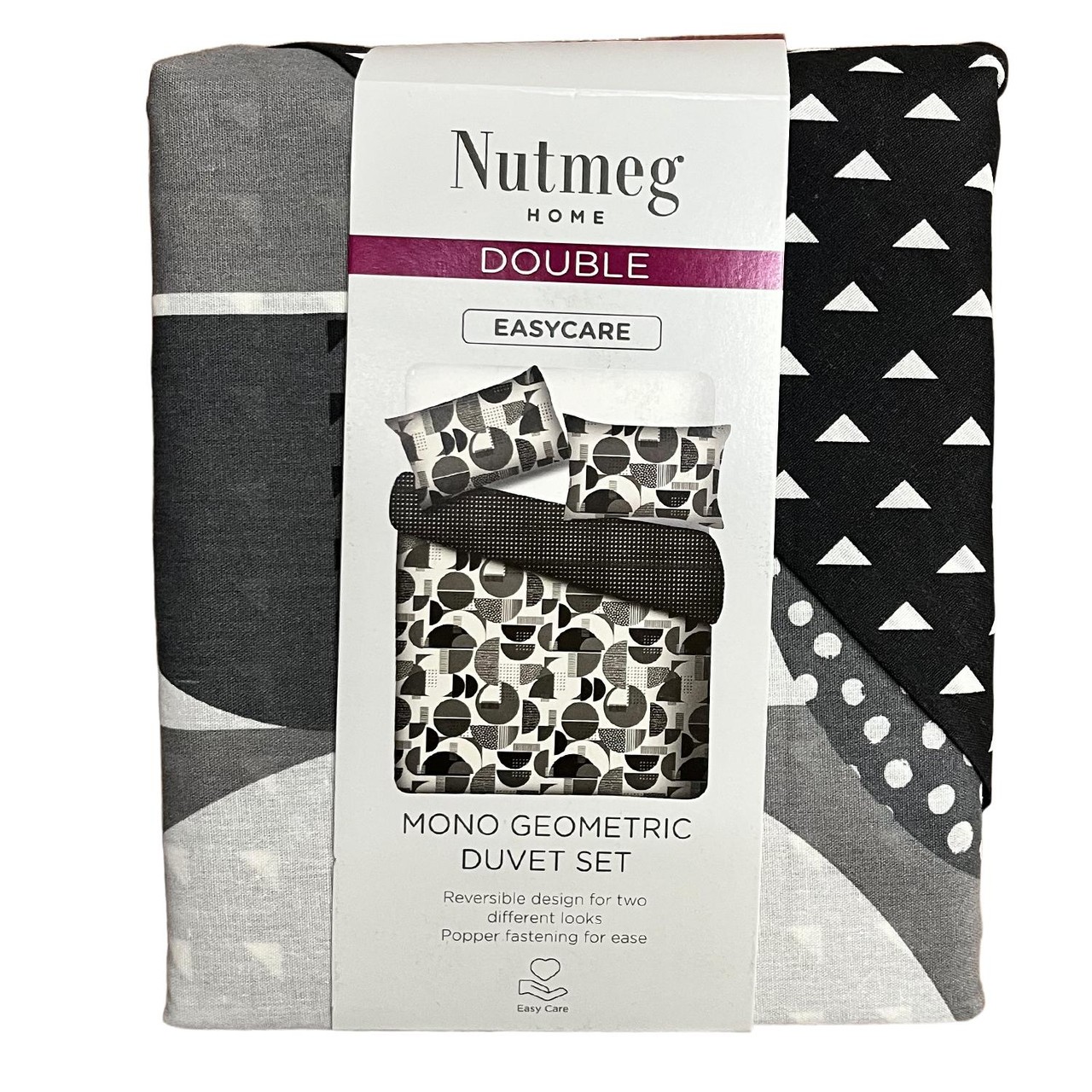 Nutmeg Home Mono Geometric Print Easy Care Duvet Set Double