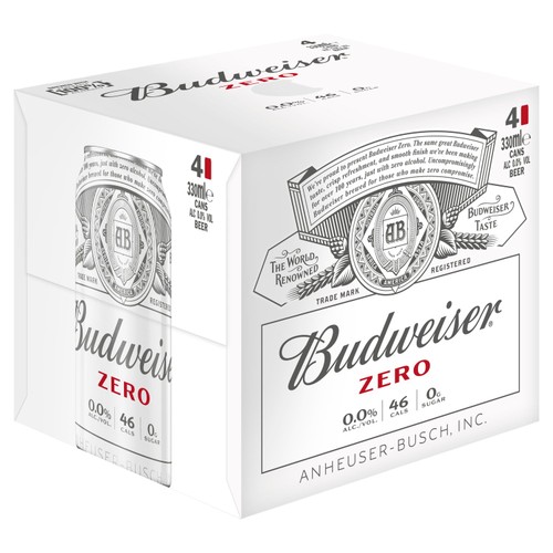 Budweiser Zero Alcohol Free Lager Beer Cans 4X330ML