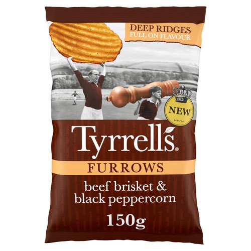 Tyrrells Furrows Beef Brisket & Black Peppercorn Sharing Crisps   150g