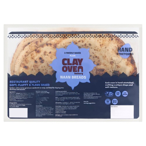 The Clay Oven Bakery Plain Naan Breads   3 pack