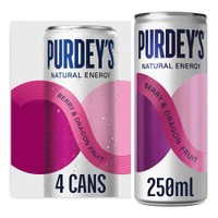 Purdey's Natural Energy Berry & Dragon Fruit Cans 4 x 250ml