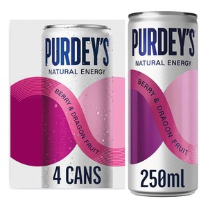 Purdey's Natural Energy Berry & Dragon Fruit Cans 4 x 250ml