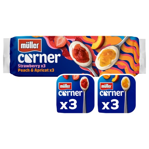 Muller Corner Strawberry and Peach And Apricot Yogurts 6 x 136g
