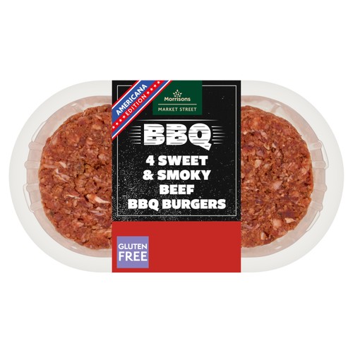 Morrisons British Sweet & Smokey Beef Bbq Burgers 4 Pack 454g