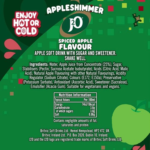 J2O Apple Shimmer Bottles  4 x 275ml