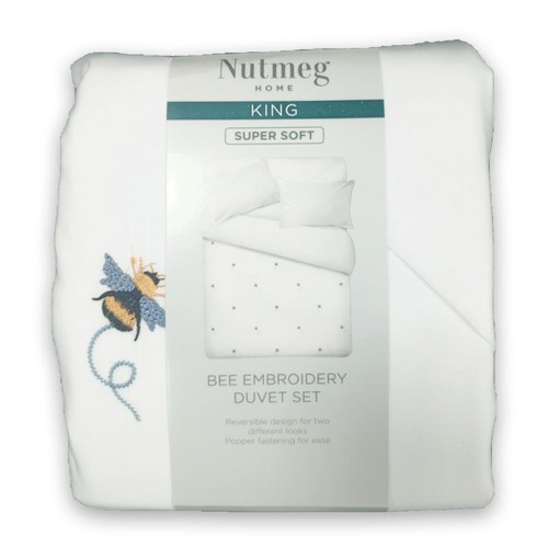 Nutmeg Home Soft Touch Bee Embroidery Duvet Set King