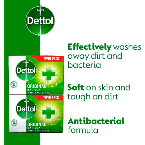Dettol Original Antibacterial Hand Soap Bar 2 Pack