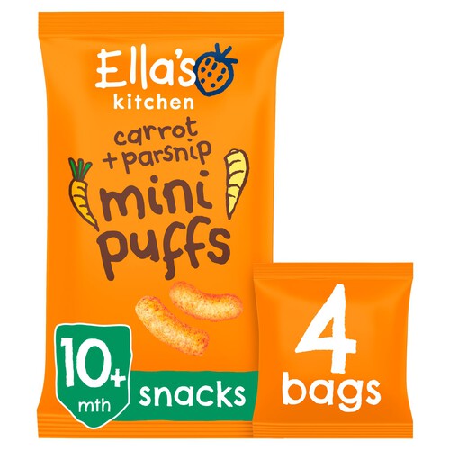 Ella's Kitchen Carrot and Parsnip Mini Puffs Multipack Baby Snack 10+ Month