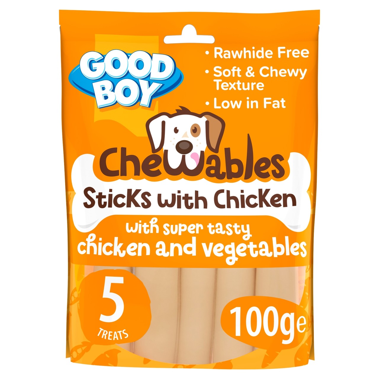 Good Boy Chewables Chicken Sticks Rawhide Free Dog Treats 5 Pack 100g