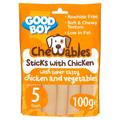 Good Boy Chewables Chicken Sticks Rawhide Free Dog Treats 5 Pack 100g