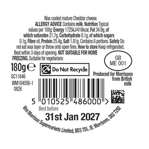 Morrisons Deli Mature Cheddar Star Truckle 180G