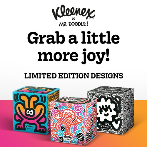 Kleenex Tissues Mr Doodle Design Cube Limited Edition 48 Tissues per box