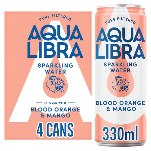 Aqua Libra Sparkling Water Infused with Blood Orange & Mango 4 x 330ml