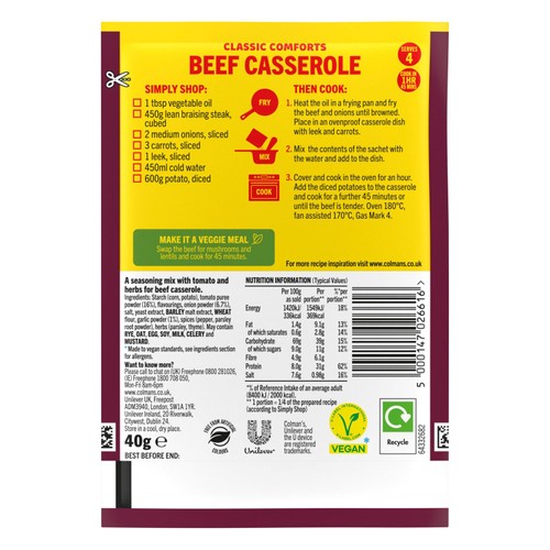 Colman's Beef Casserole Recipe Mix