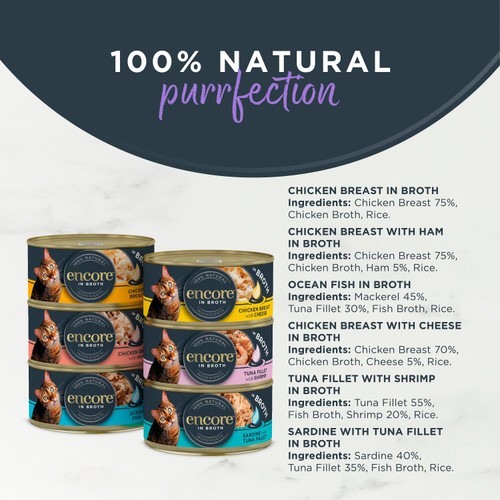 Encore Natural Wet Cat Food Finest Selection In Broth 12 X 70G Tins