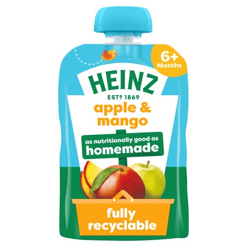 Heinz Apple & Mango Puree Baby Food Fruit Pouch 6+ Months