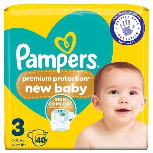 Pampers Premium Protection New Baby Size 3 40 Nappies Essential Pack